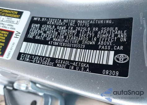 2016 Toyota Avalon Xle Premium from USA, damaged, VIN 4T1BK1EB5GU195529